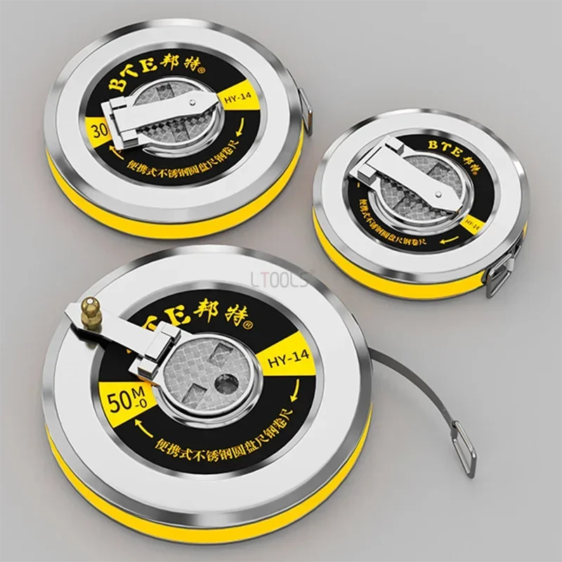 Stainless Steel Round Steel Ruler 20/30/50m Portable Engineering Measuring Disk Ruler with Concealed Rocker Carbon Steel Tape