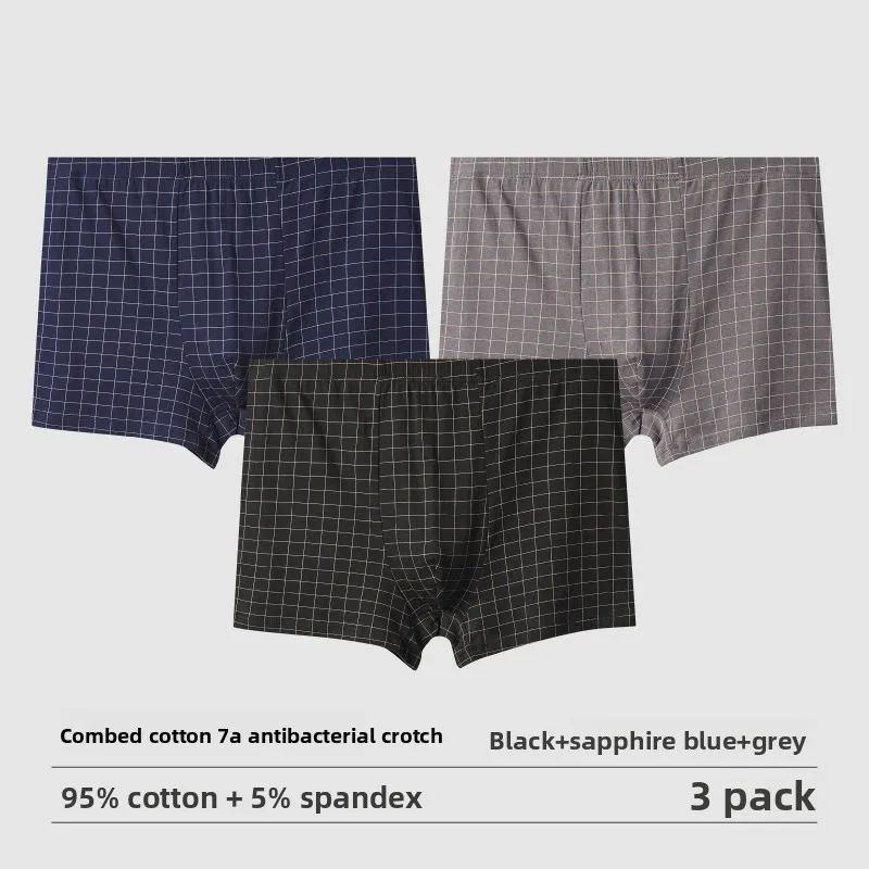 

Mens Cotton Plaid Boxer Shorts Underwear Breathable Mid Rise Boxer Briefs Casual Daily Wear Trendy Youth Fashion Comfort