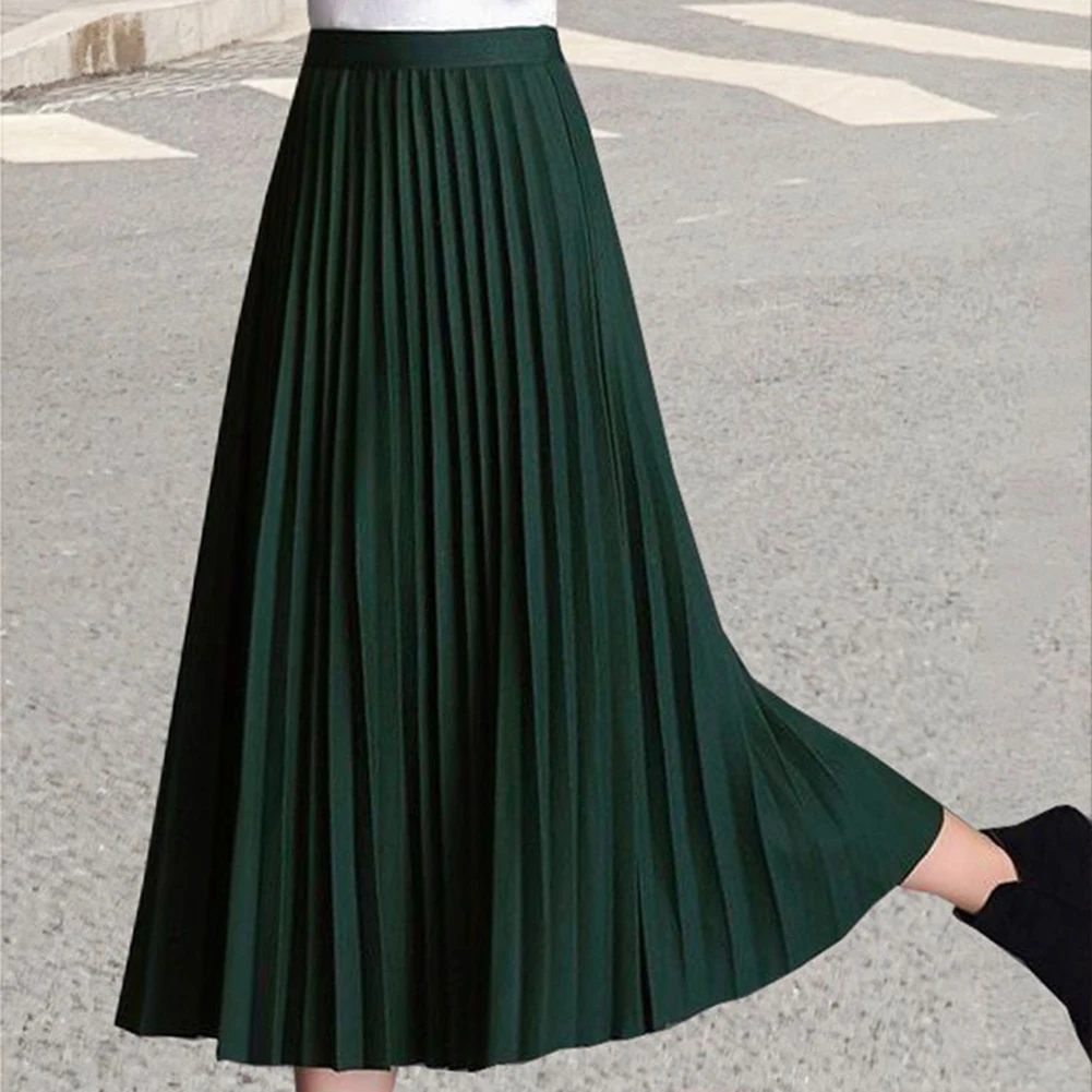 Saia de lã solta saia de cintura alta estilo plissado tecido de poliéster nova condição saias femininas todas as estações