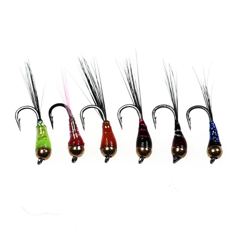  HOT! 6PCS Hook Tungsten Perdigon Nymph Small Beadheads Fly Rainbow Brown Trout Grayling  Trout Fishing Quick Sink Fly 