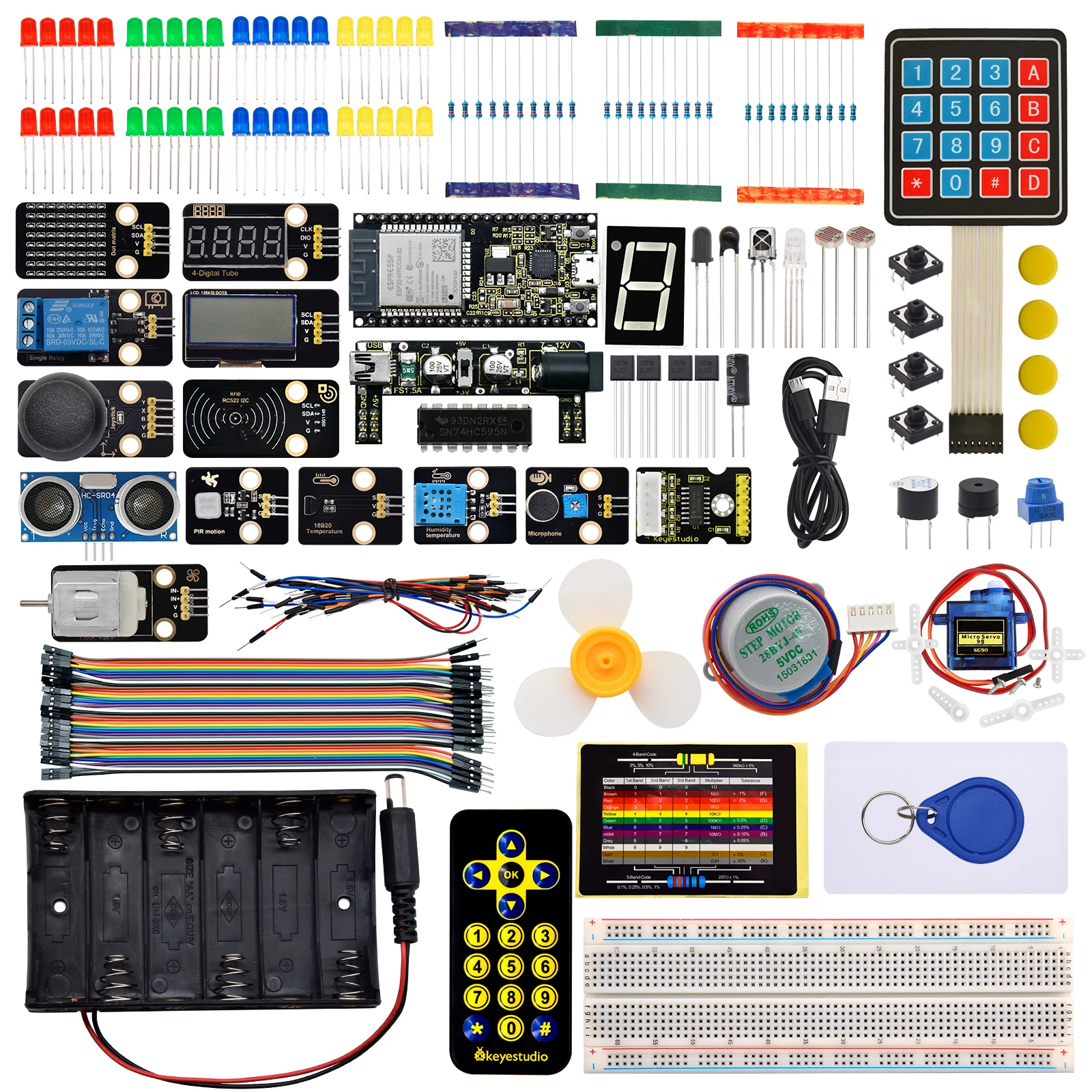 KEYESTUDIO ESP32 Basic Learning Kit Electronic Components Sensors Modules For Arduino Essential Starter Kit Python Programming