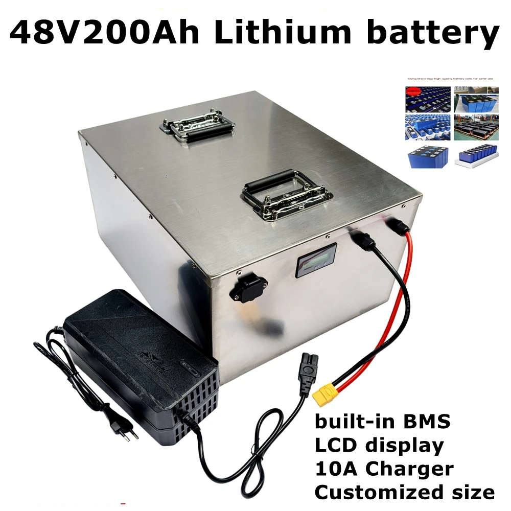 LT-waterproof lithium ion 48V 200AH li ion with 120A BMS for 7000w scooter bike EV inverter Solar energy storage + 15A charger