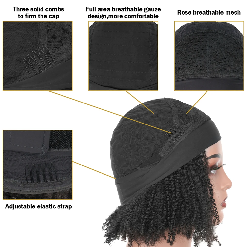 Afro kinky Curly No Lace Front Wigs for Black Women Natural Color Machine Made Afro Kinky Curly Human Hair Glueless Headband Wig