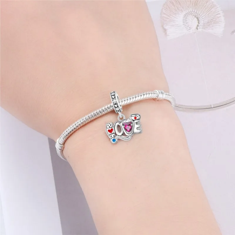 MISEFF 2025 925 فضة السماعة ممرضة قبعة الحب قلادة جالبة للحظ الأصلي خرز سوار DIY بها بنفسك مجوهرات النساء هدايا