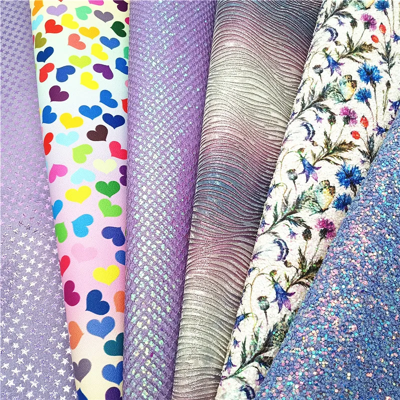 Rainbow Textured Wave Faux Leather Flowers Custom Glitter Leather Sheets Hearts Faux Vinyl Bows DIY Craft Sheets Mini Rolls W453