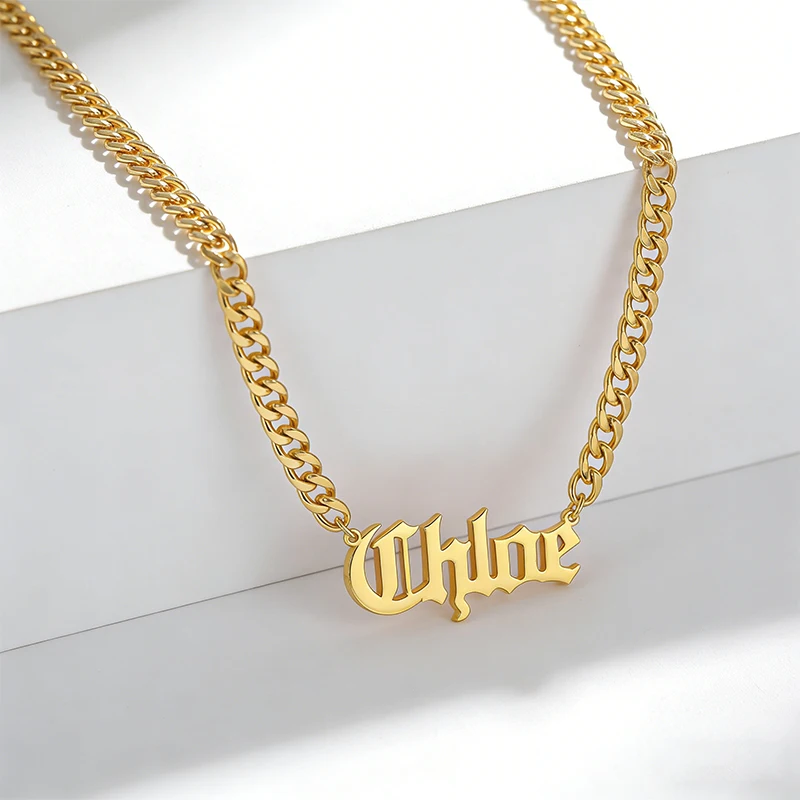 

Cuban Link Chain Name Custom Pendant Necklace Stainless Steel Man Woman Nameplate Personalized Necklace Jewelry Fashion Gift