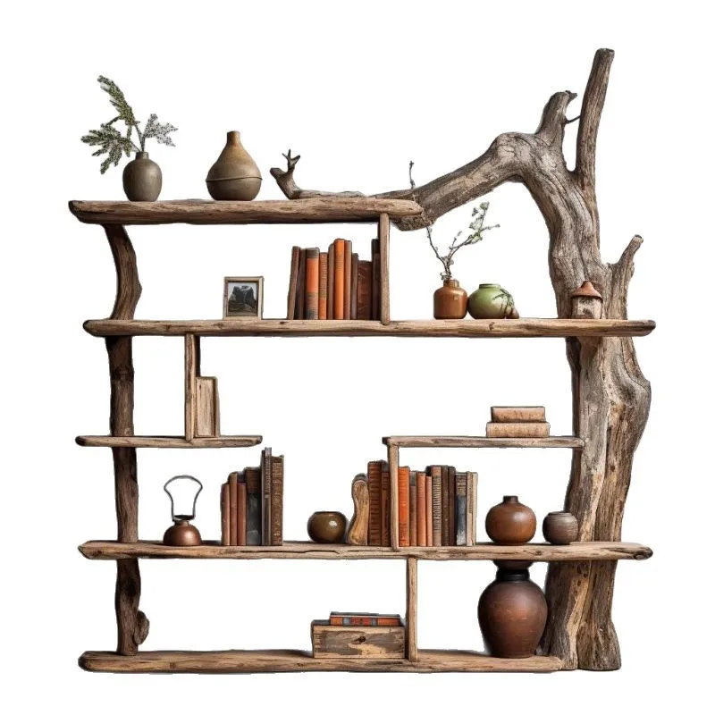

Camphor Wood Bogu Rack New Chinese Solid Wood Storage Rack Wabi Sanfeng Tea Display Cabinet Storage Cabinet Log Shelf
