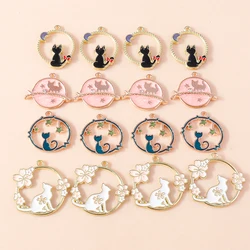 10pcs Alloy Gold Color Exquisite Enamel Cat Charms for Earrings Bracelet Necklace Pendants DIY Jewelry Making Accessories