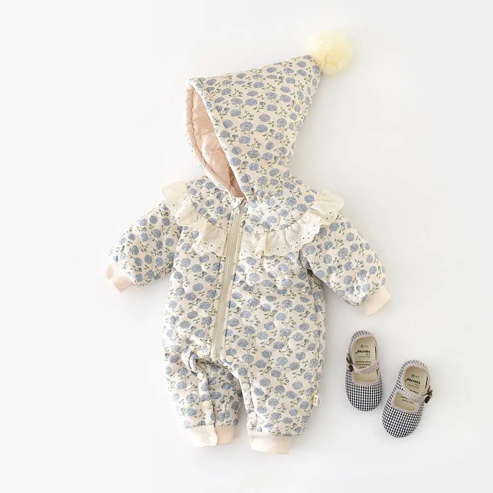 Infant Girl Cotton Padded Jacket Toddler Fleece Warm Jumpsuit 2025 Winter New Baby Long Sleeve Hooded Romper Plus Velvet Thick