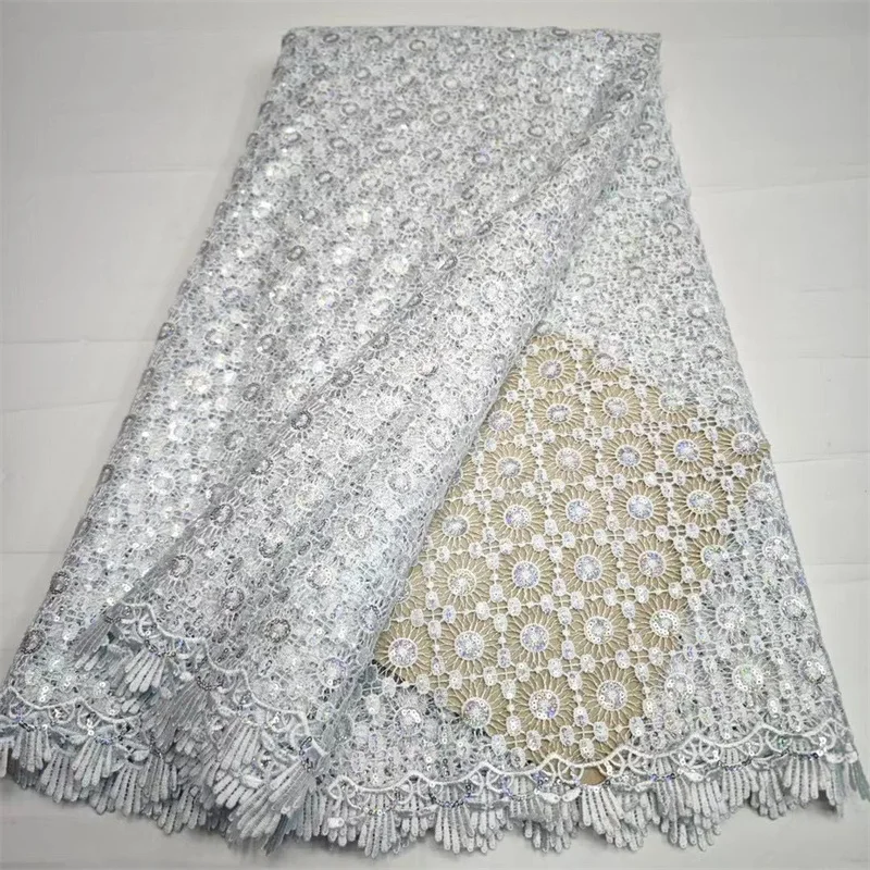 

Gold/Green African Guipure Cord Lace Fabric with Sequins 2024 White High Quality Nigerian Lace Fabric for Birdal Wedding Dress
