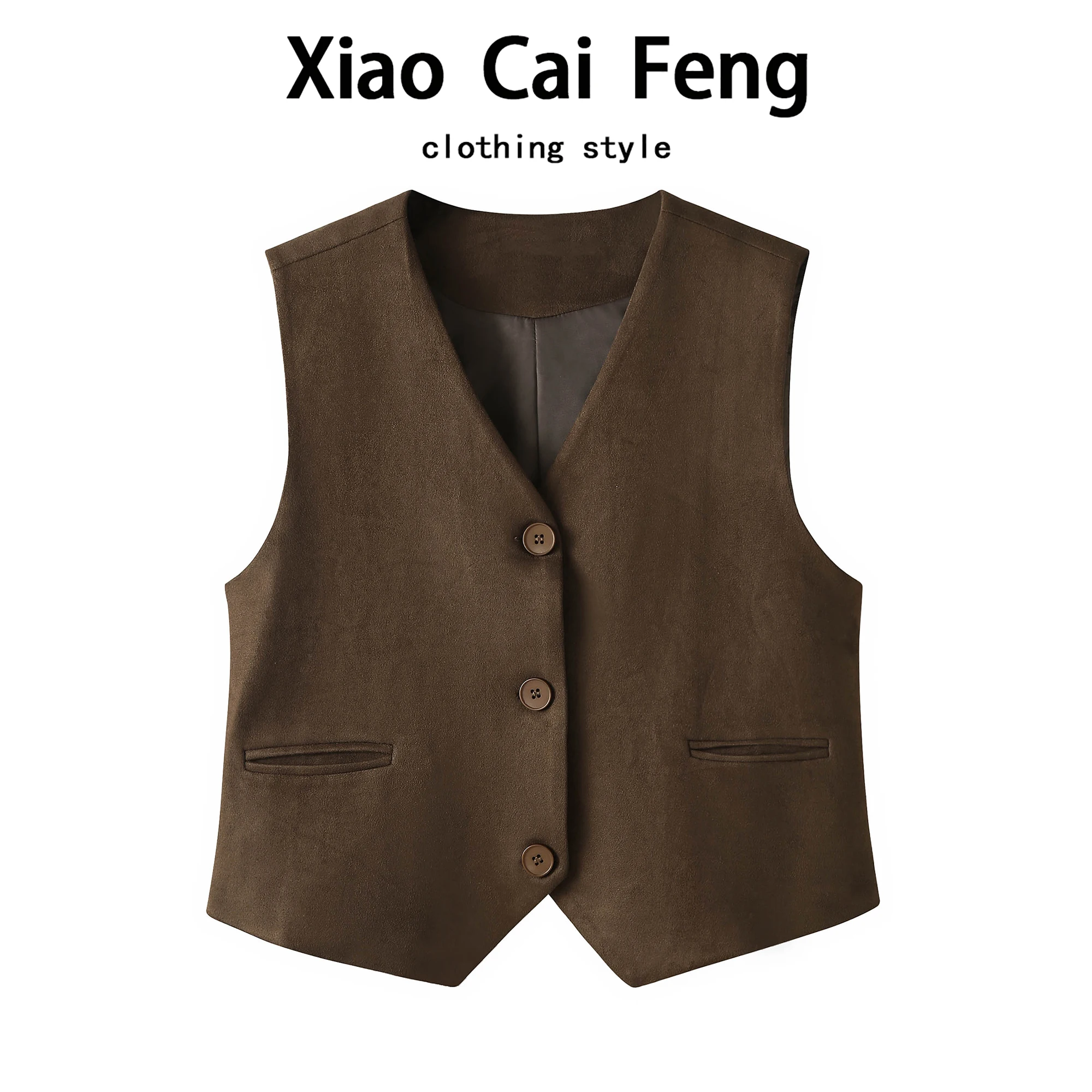 

Костюм кофейного цвета в стиле ретро с v-образным вырезом, женский замшевый жилет ort Svel, топ, осень 2023, новинка Sle Faionable, универсальный