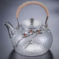 Japanese-style Hammer Pattern High Temperature Resistant Glass Tin Flower Copper Handle Beam Pot Teapot Glass Tea Set