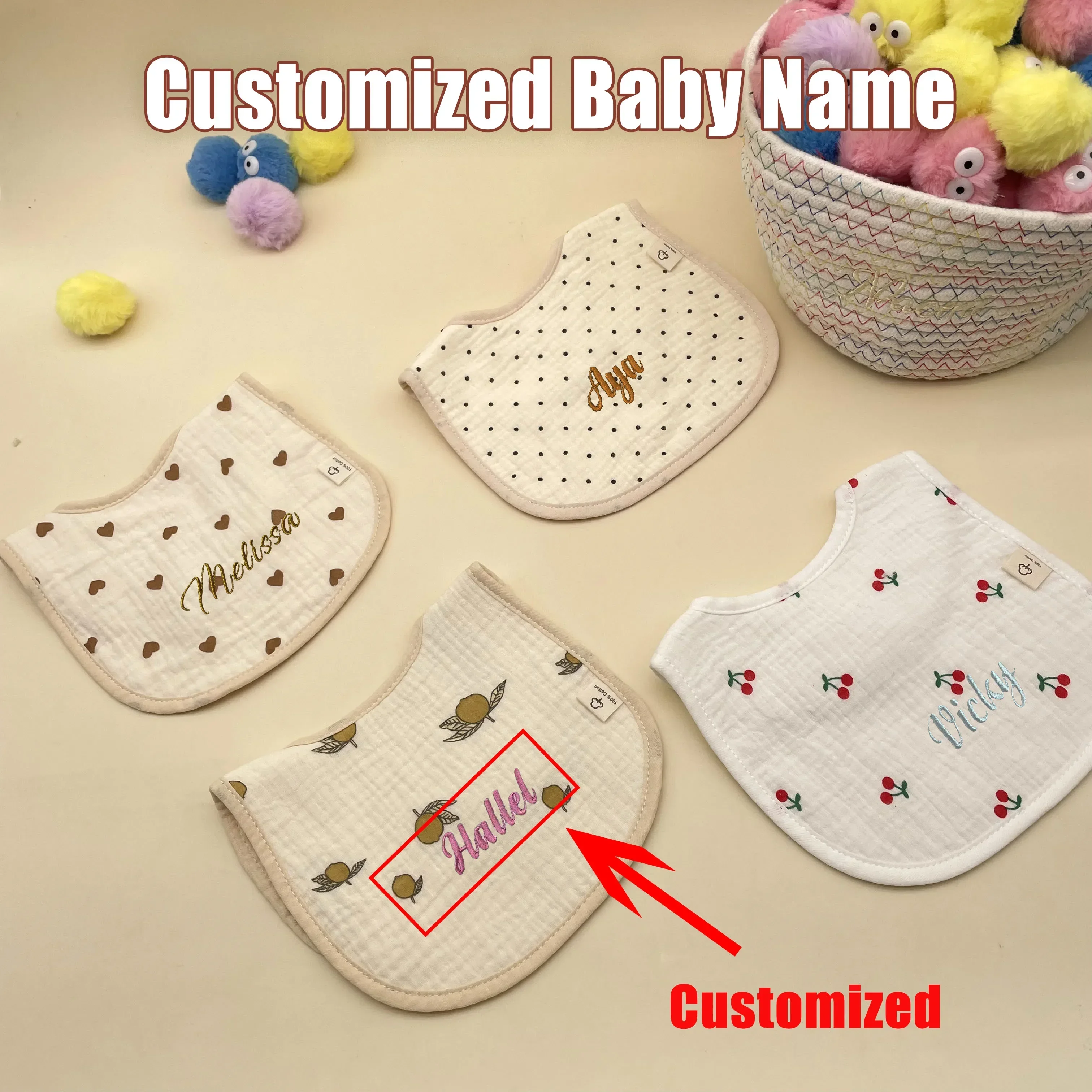 Personalized Baby Bib Cotton Newborn Burp Cloth Apron Waterproof Bib Bandana Scarf For Kids Feeding Saliva Towel Custom Baby Bib