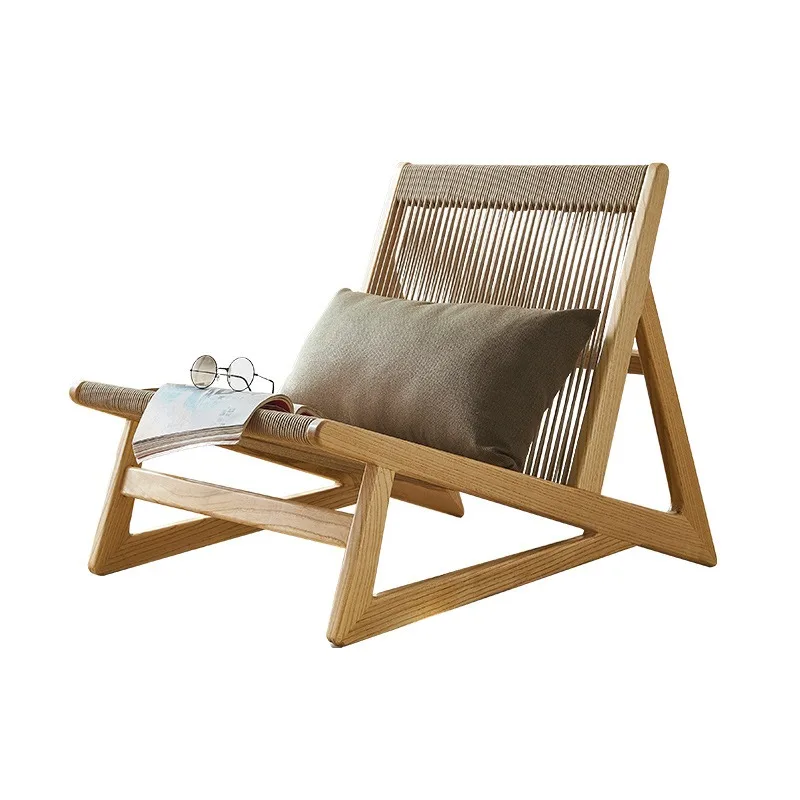 Japanese-style solid wood sofa chair, living room home rope recliner, modern simple balcony three-piece bed and breakfast