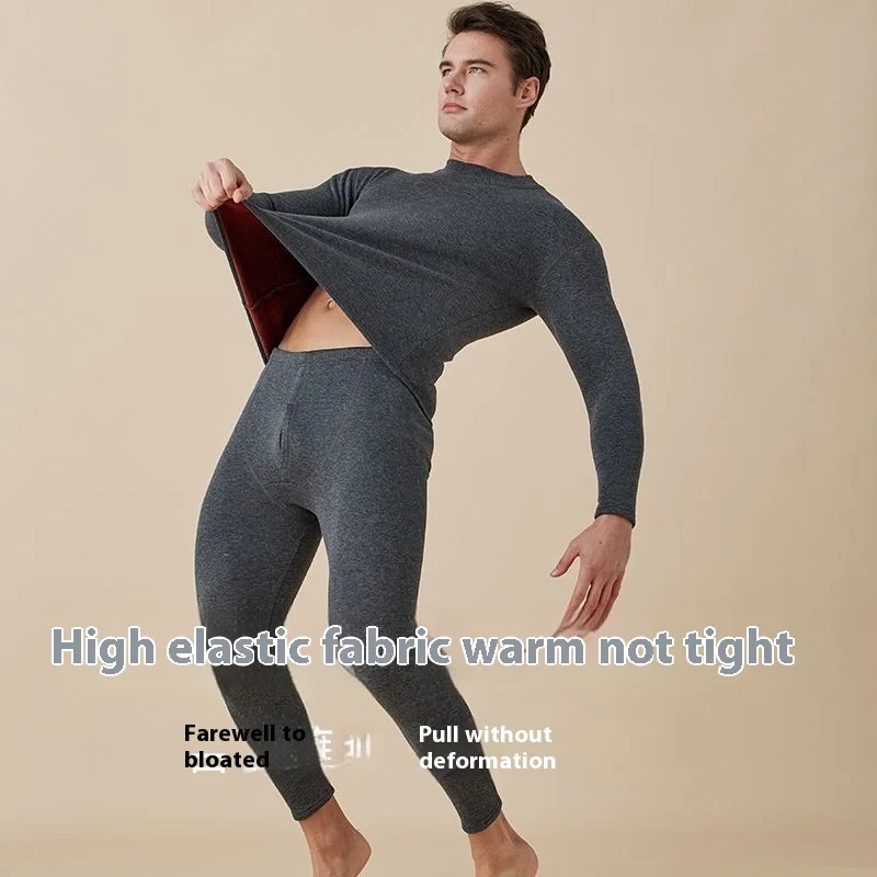 Mens Thermal Underwear Set Cotton Long Johns Turtleneck Fleece Thicken Pants for Winter Warmth O Neck