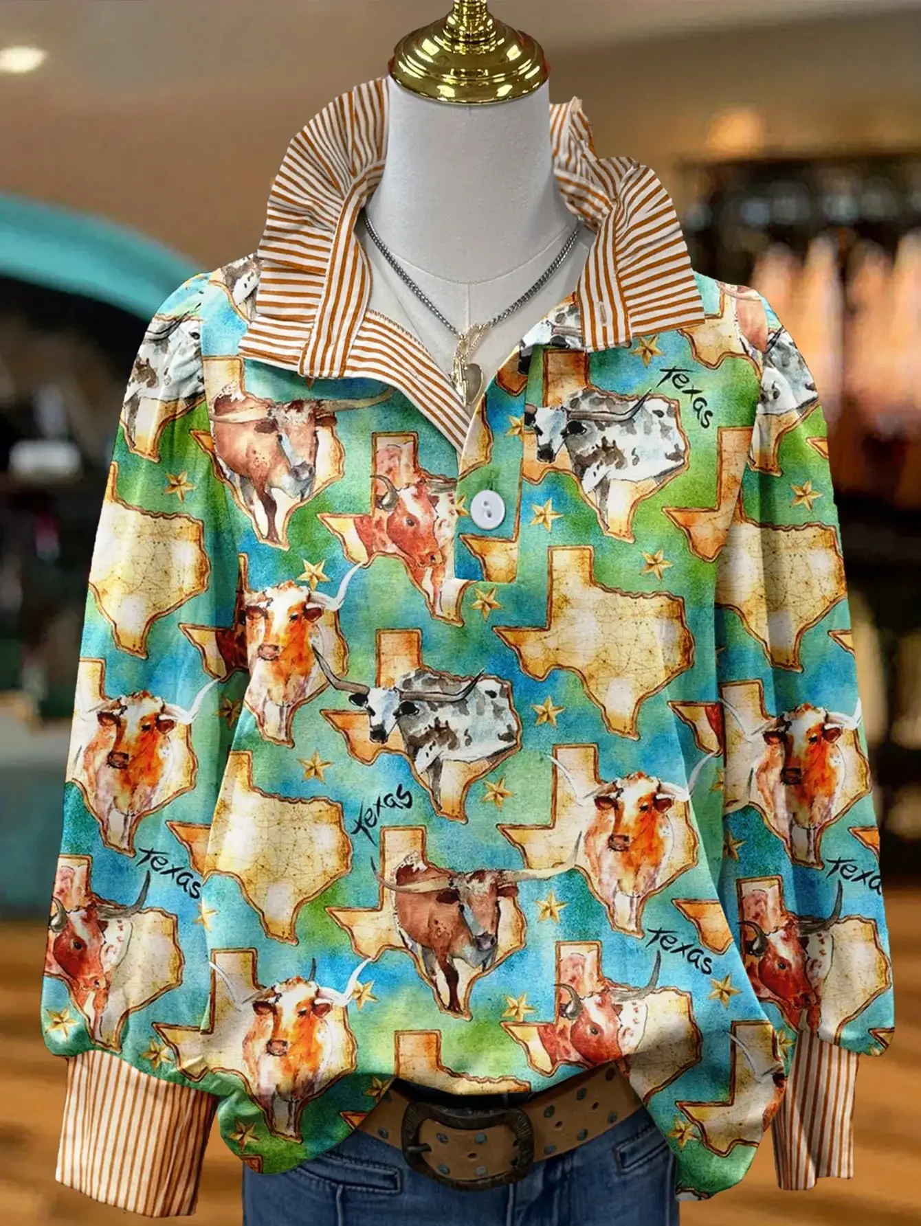 

2026 Women's striped shirt with multi-color striped collar and The feeling of a breeding farm new top，