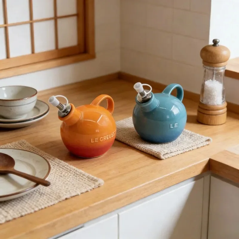 

Cool Color Ceramic Oil Dispenser 2-Pack, Gradient Orange & Teal, Food Safe Glaze, Drip-Free Spout for Kitchen Cooking