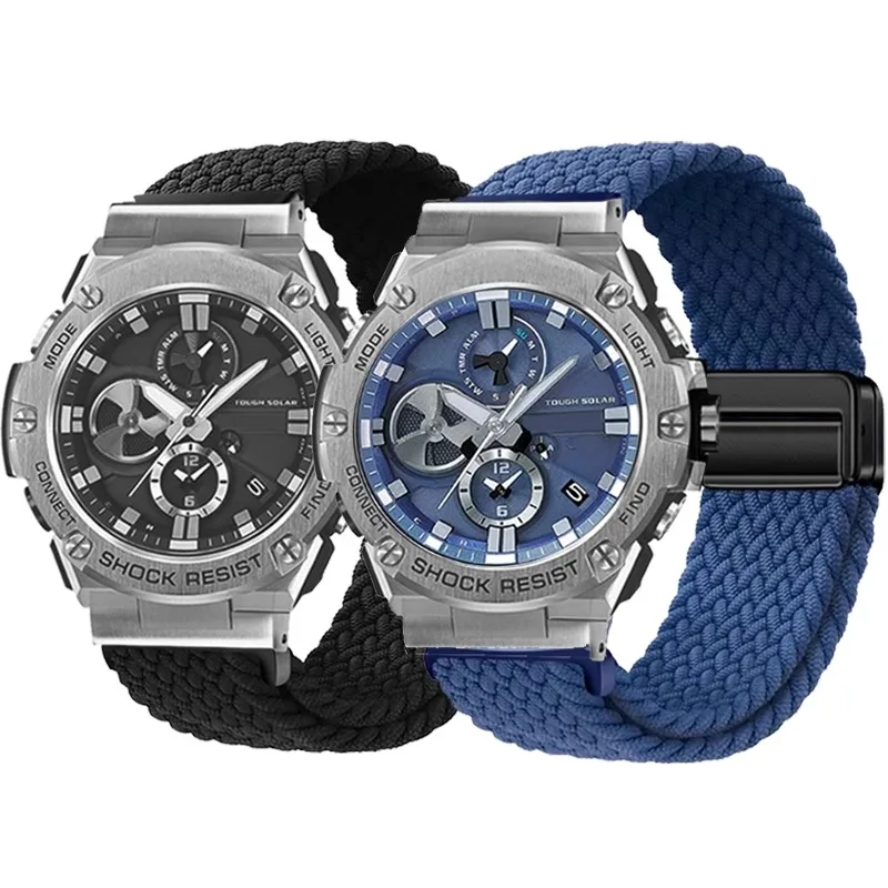 ل كاسيو G-SHOCK GST-B100 W120L S810L W300 410 تعديل مطاطا مضفر المنسوجة النايلون قماش حزام ساعة اليد الرجال المغناطيسي حزام الساعات
