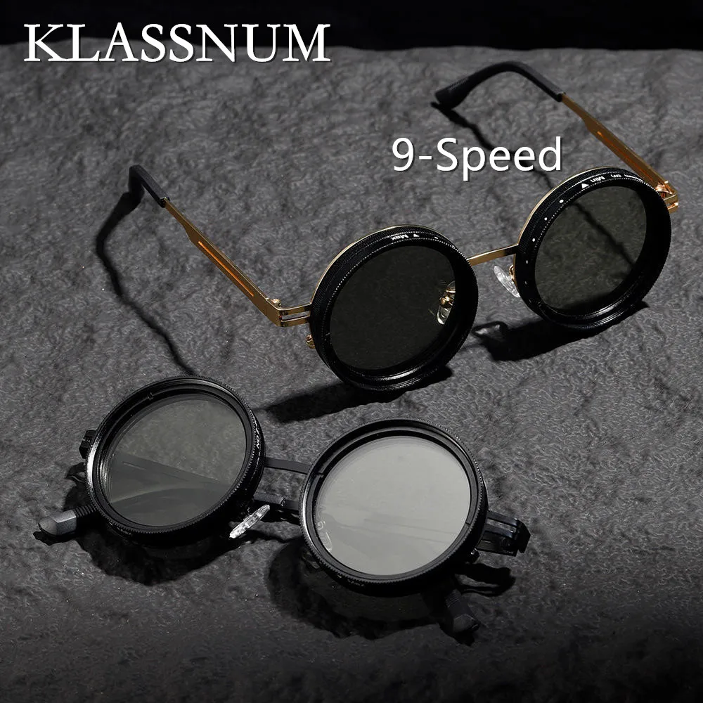 

New Fashion Rotatable Lens Polarized Sunglasses 9-speed Manual Dimming Round Frame Sunglasses Outdoor Fishing Driving Sunglasses