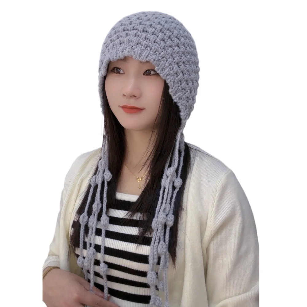 Sweet Handmade Warm Hat Fried Dough Twists Tassel Hollowed Out Warm Cap Ear Protection Breathable Tassel Ball Cap Women's