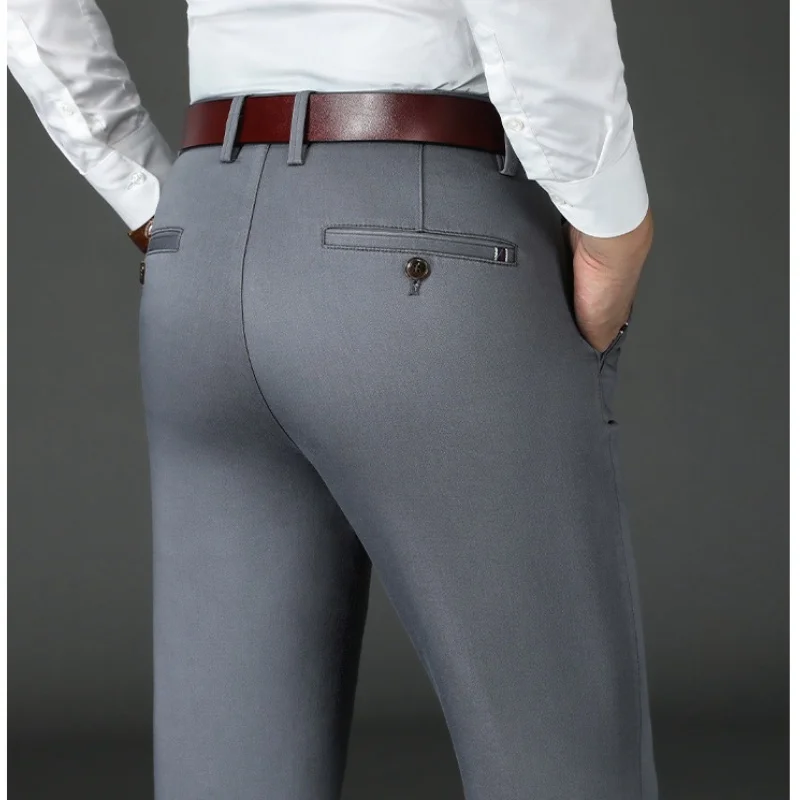 

Мужские хлопковые повседневные брюки с высокой талией на плоской подошве, прямые черные, серые деловые брюки, мужская одежда, брендовые брюки для мужчин, размер 29-40 42 44