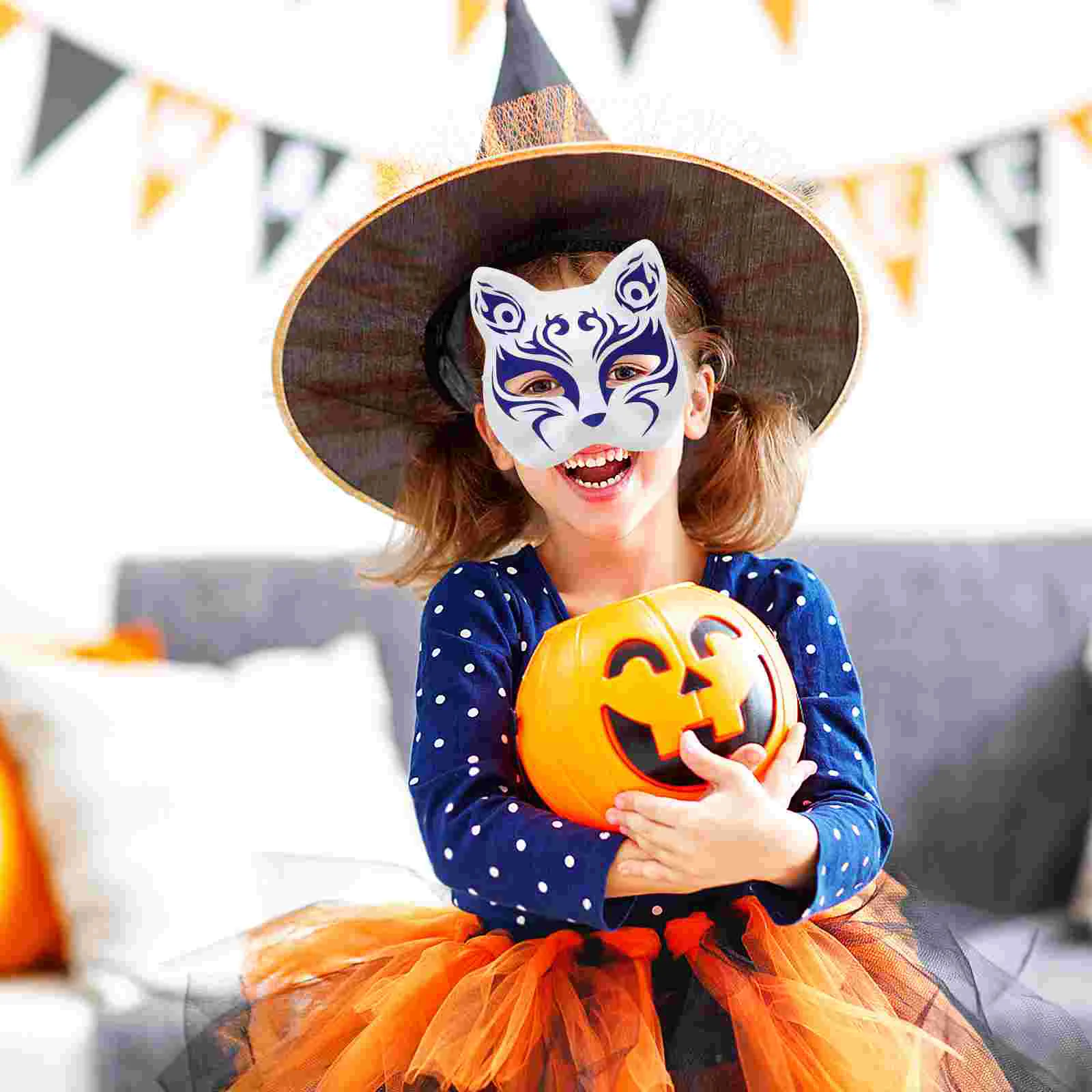 DIYペーパーハロウィンコスチューム、ブランクマスク、フェイスマスク、手描き絵画、パーティーテンプレート、キツネ、6個