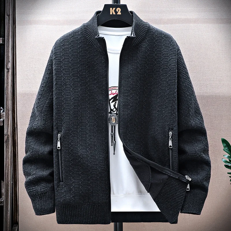 

2025 New Men's Knitted Cardigan - Autumn/Winter Loose Casual Sweater Jacket, Youthful Stand-Up Collar Warm Top