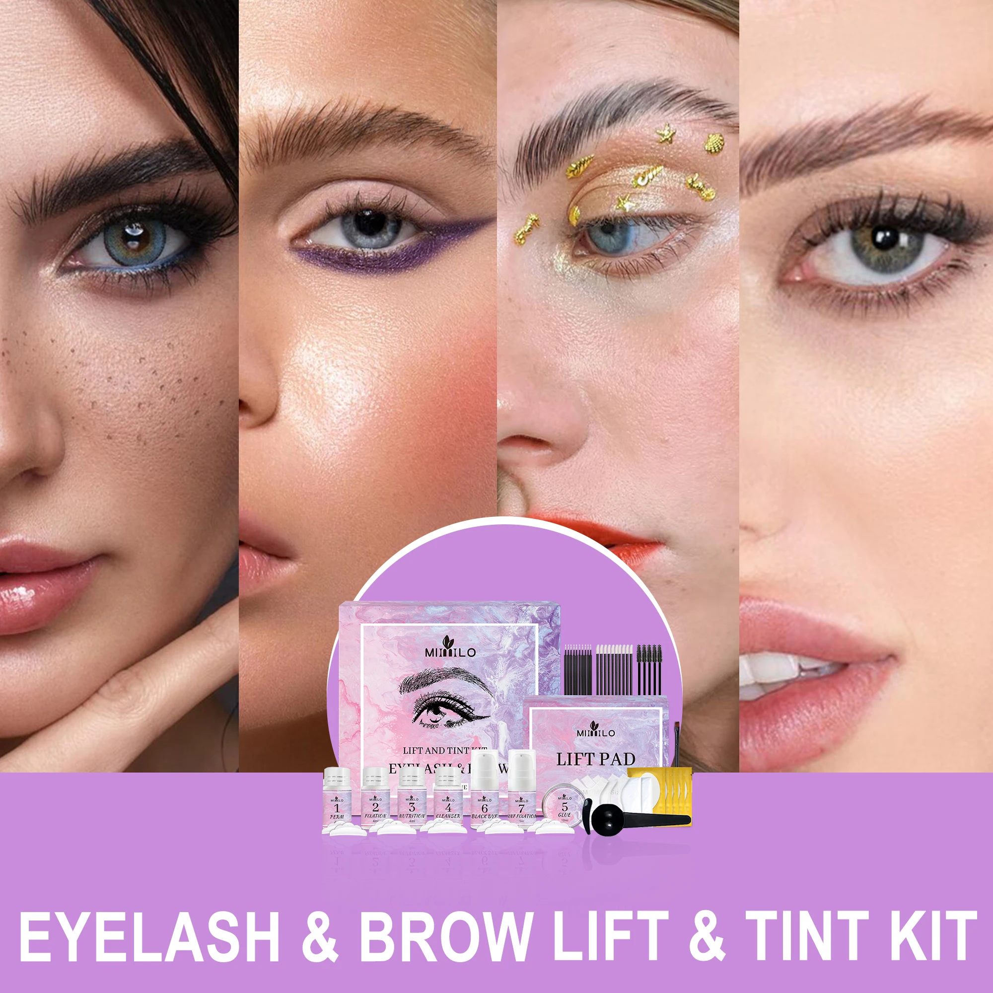 Curl eyelashes and shape eyebrows shaping/dying set Eye makeup product lifting set, 2 in 1 perm, easy to use，6-8 weeks