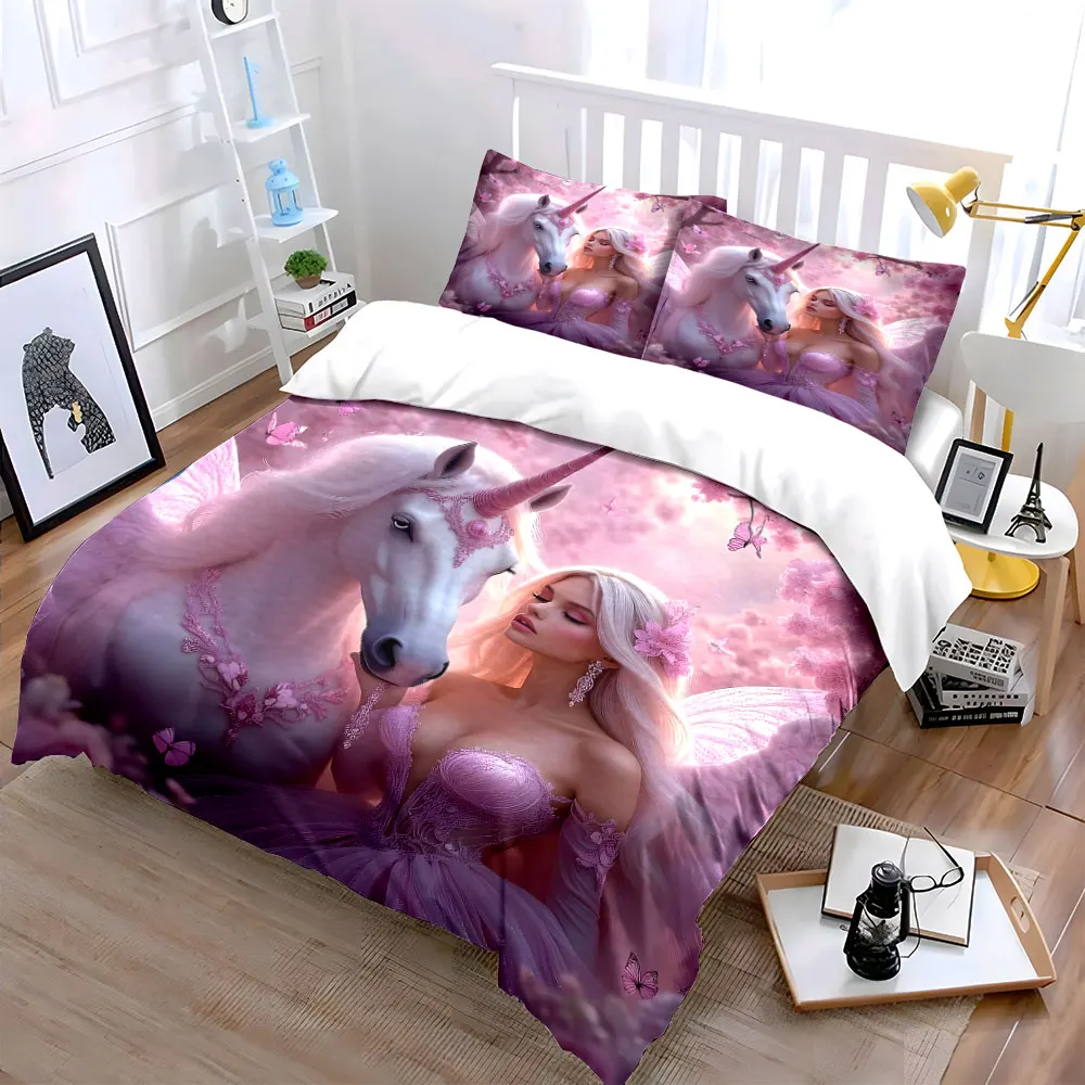 

Fantasy Unicorn Princess Set Multiple sizes kid's and adults' bedroom Exquisite 3PC bedding set, gift
