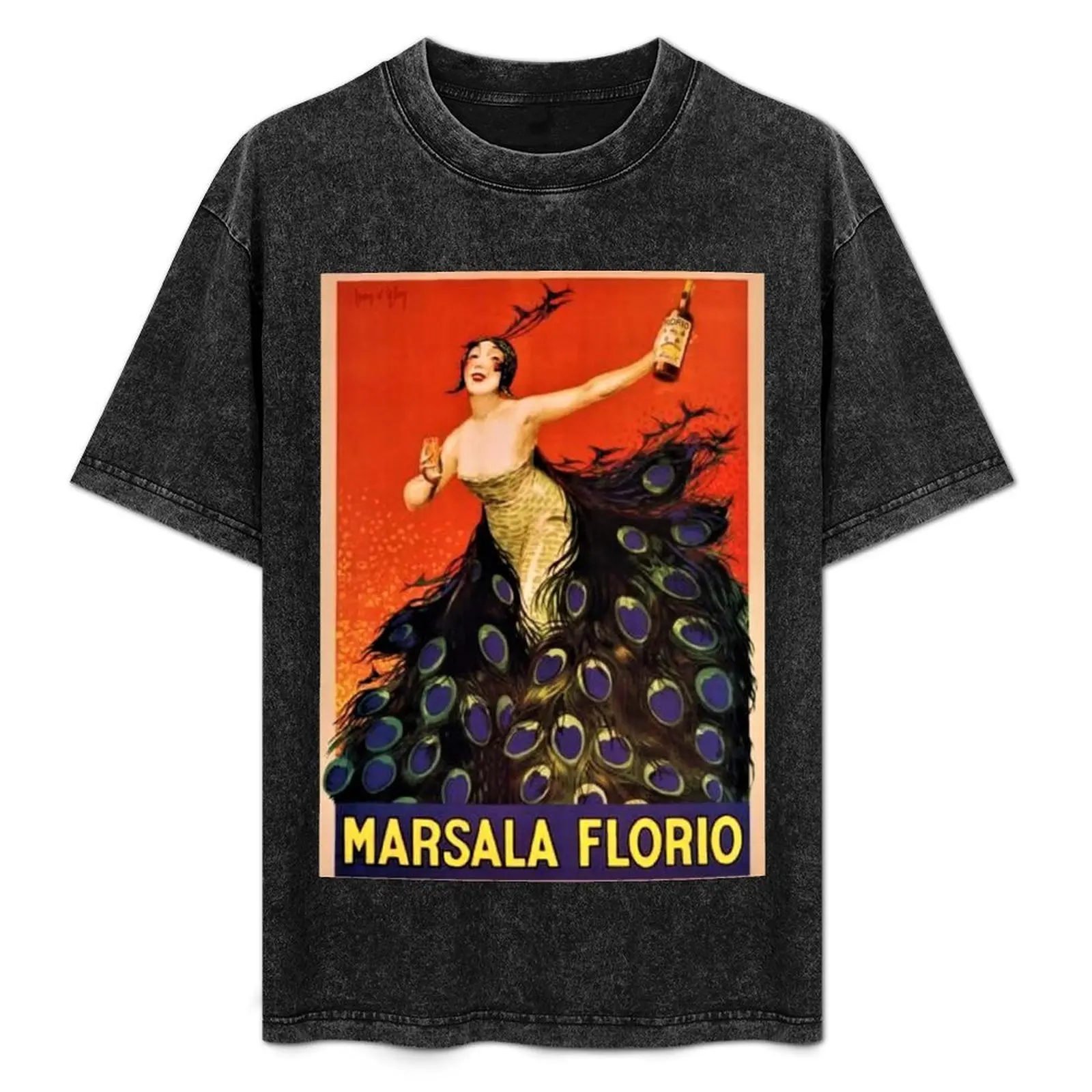 

Vintage Marsala Florio Alcoholic Peacock Advertisement Poster T-Shirt Fashion Pattern Printed Tee Shirt