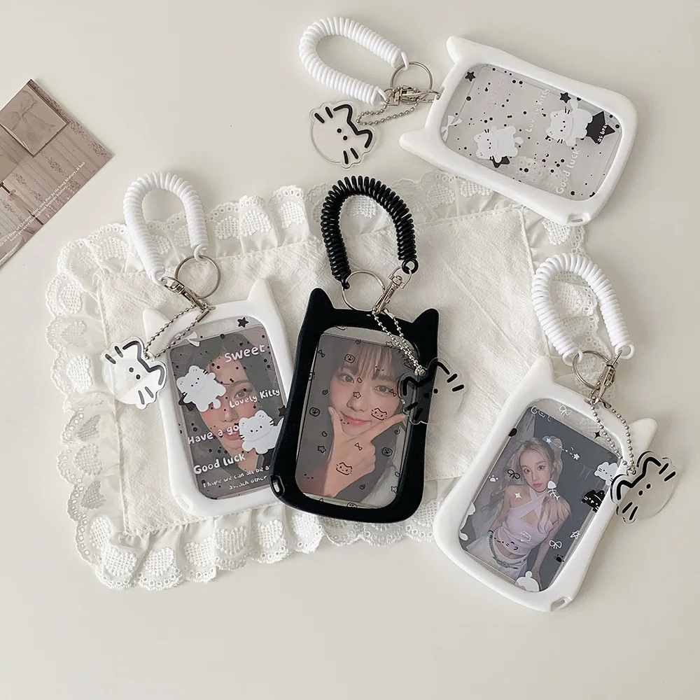 Cartoon Transparent Cat Bag Phone Pendant Card Holder Cute Girl 3In Idol Photo Storage Card Clip Student Meal Card Campus Card