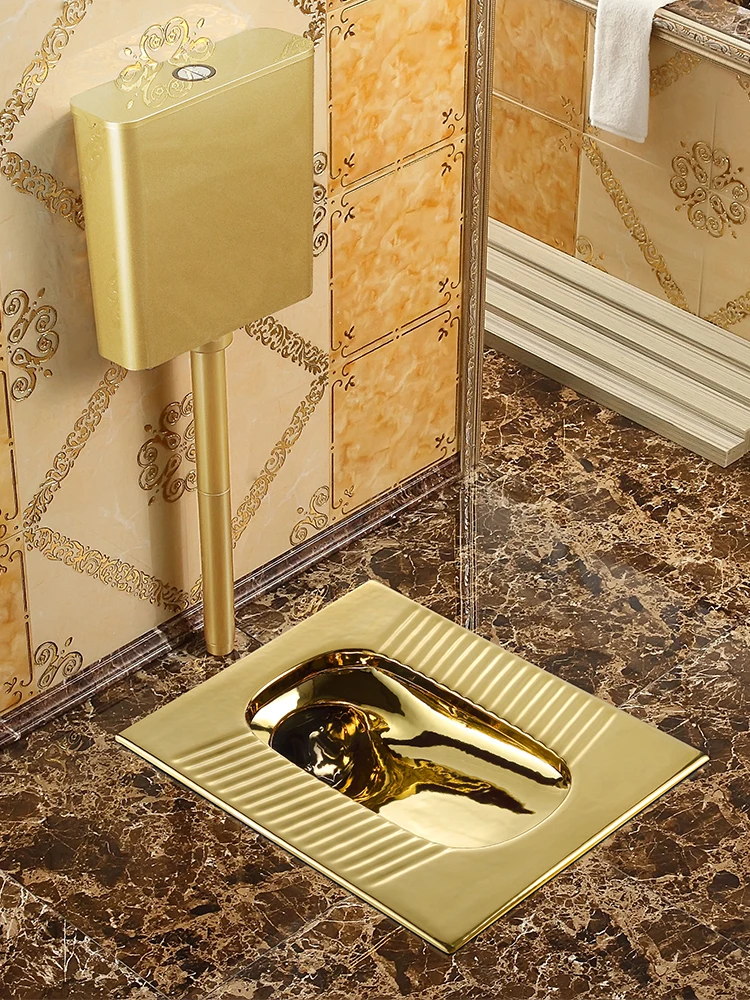 

Gold squatting pan flush tank set ceramic European silver urinal anti-blocking and deodorant concealed squatting toilet