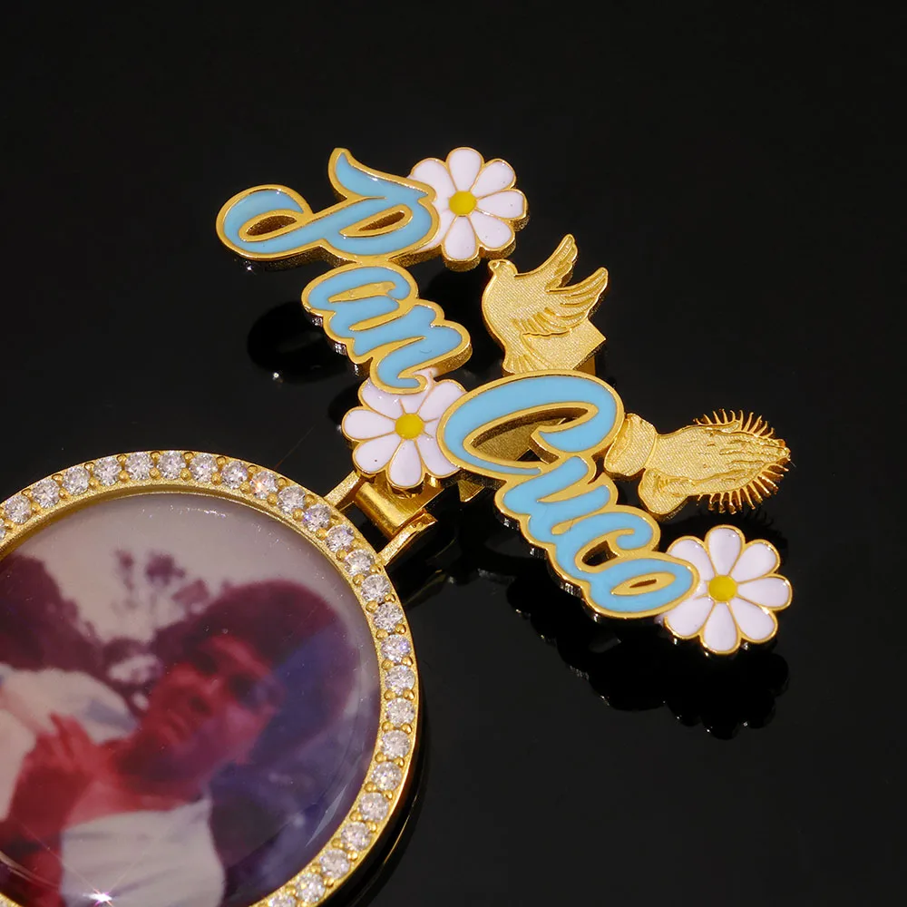 925 VVS 35 مللي متر الرجال النساء الذاكرة مويسانيتي صور قلادة الهيب هوب مجوهرات فضة VVS تخصيص اسم هوك وصورة #4