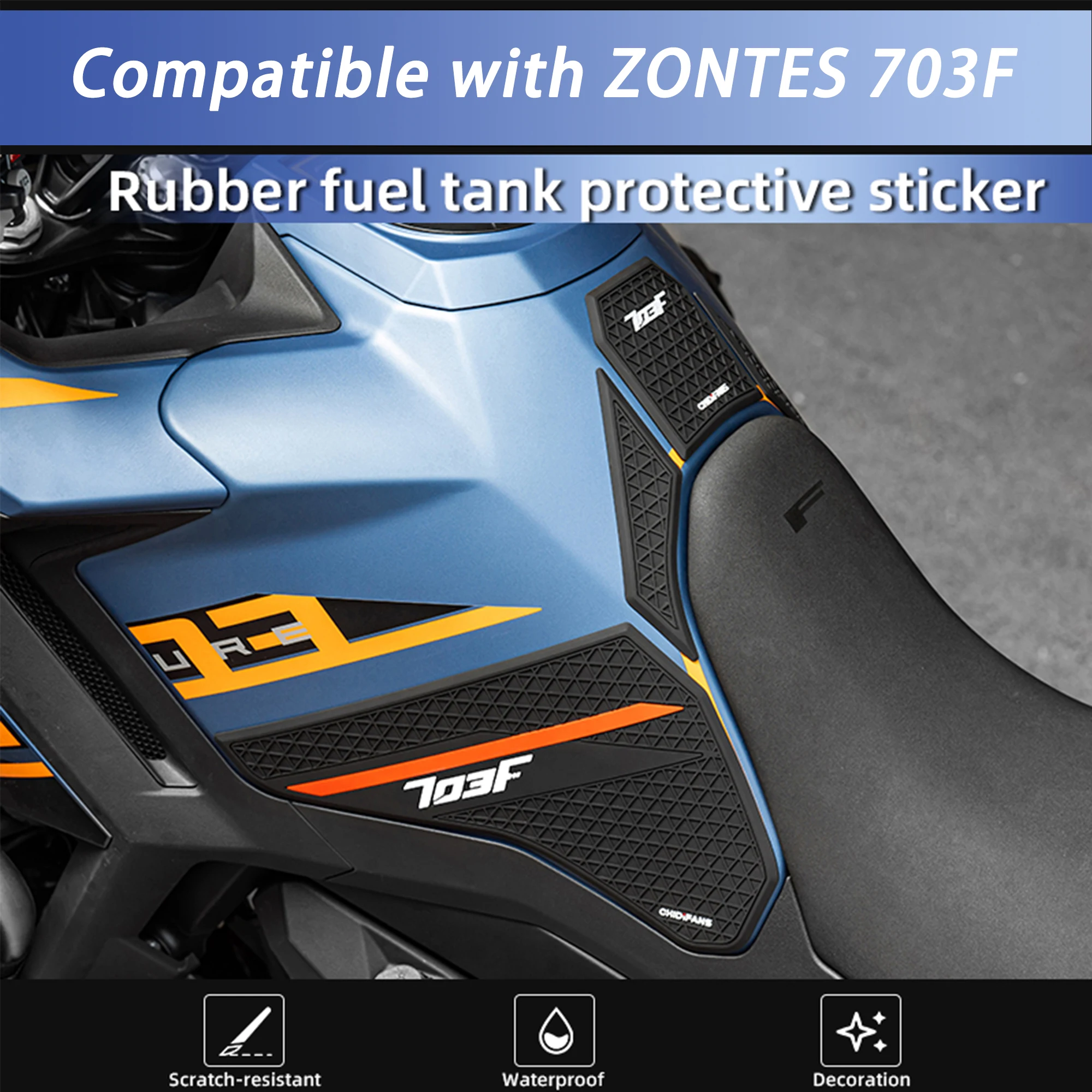 Motorcycle Rubber Tank Pad Anti-slip Sticker Compatible with 24-26 Zontes 703F Thickened Fuel Tank Protective Decal Modification