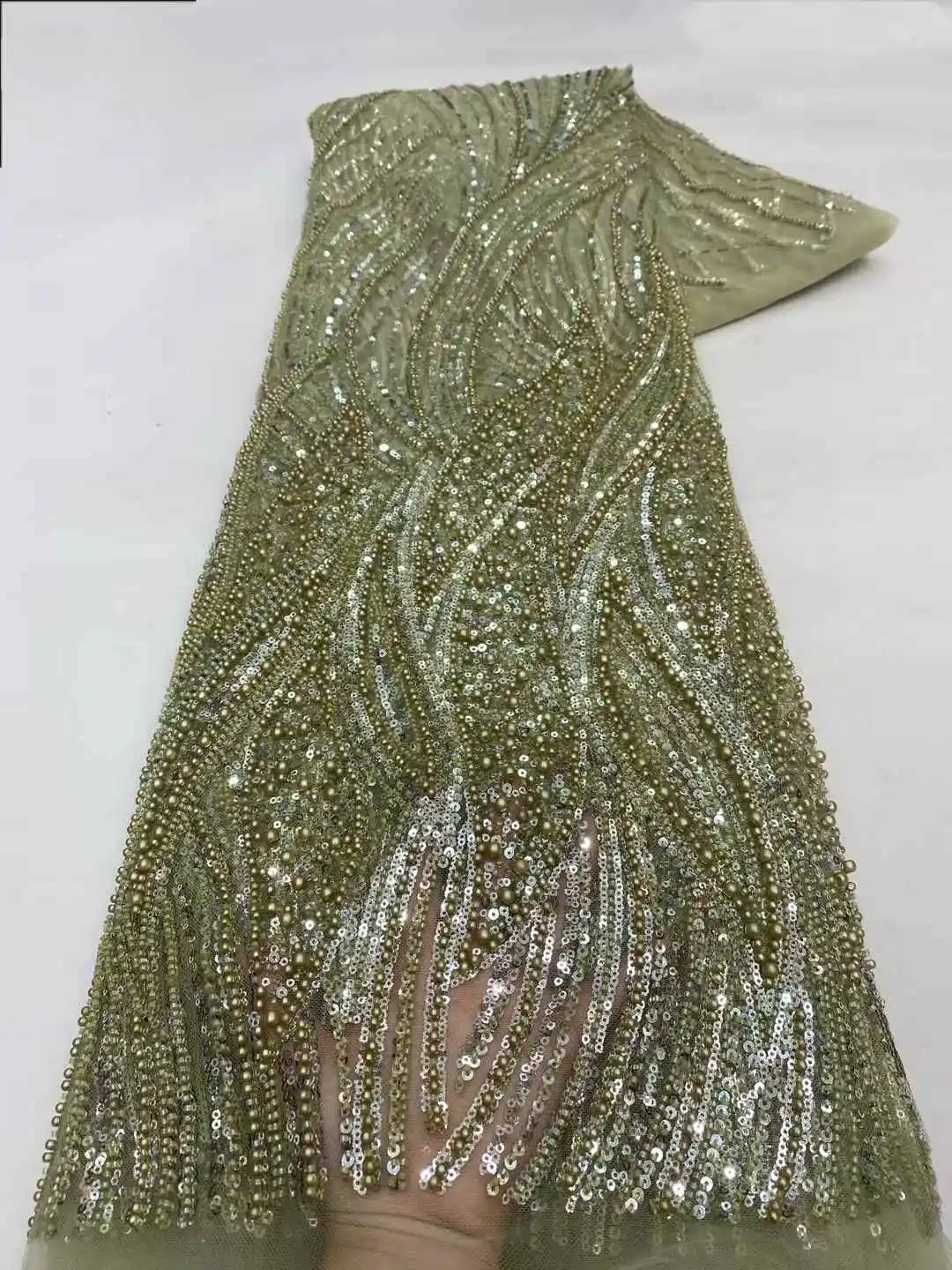 قماش دانتيل مطرز ثقيل أفريقي 2025 جودة عالية نيجيري ترتر لؤلؤ دانتيل فرنسي تول قماش لخياطة فستان حفلات الزفاف