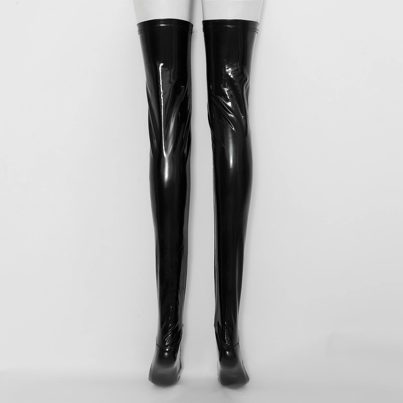 여성용 섹시한 폴 댄스 클럽 파티 양말, 웨트룩 라텍스 수녀 스타킹, 가톨릭 자매, 반짝이는 특허 가죽 허벅지 높이 스타킹