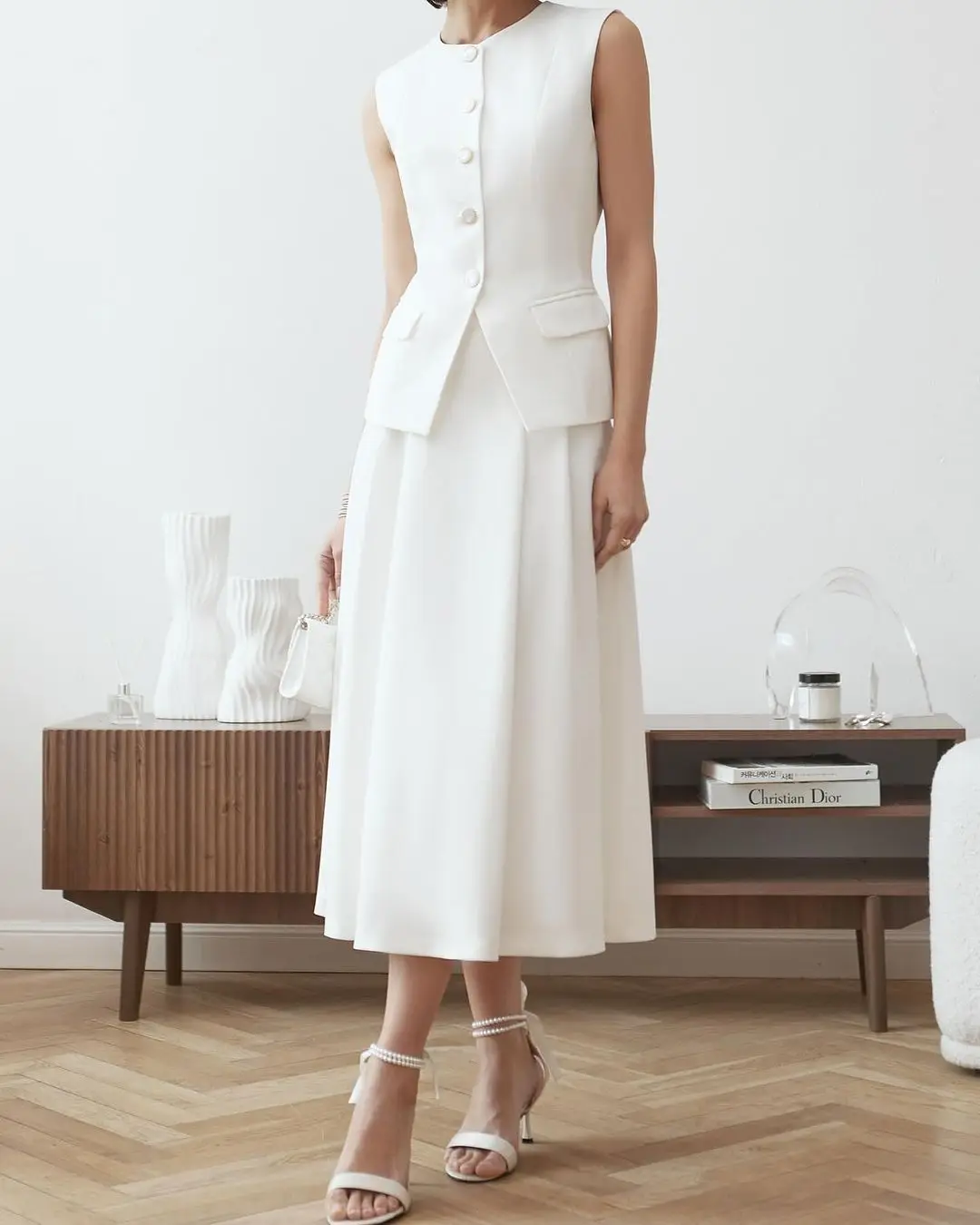 

Parc Fee Summer Loose White Office 2 Piece Sets Woman Outfit 2025 Fashion Sleeveless Tank Top With High Waist Long Skirt Set