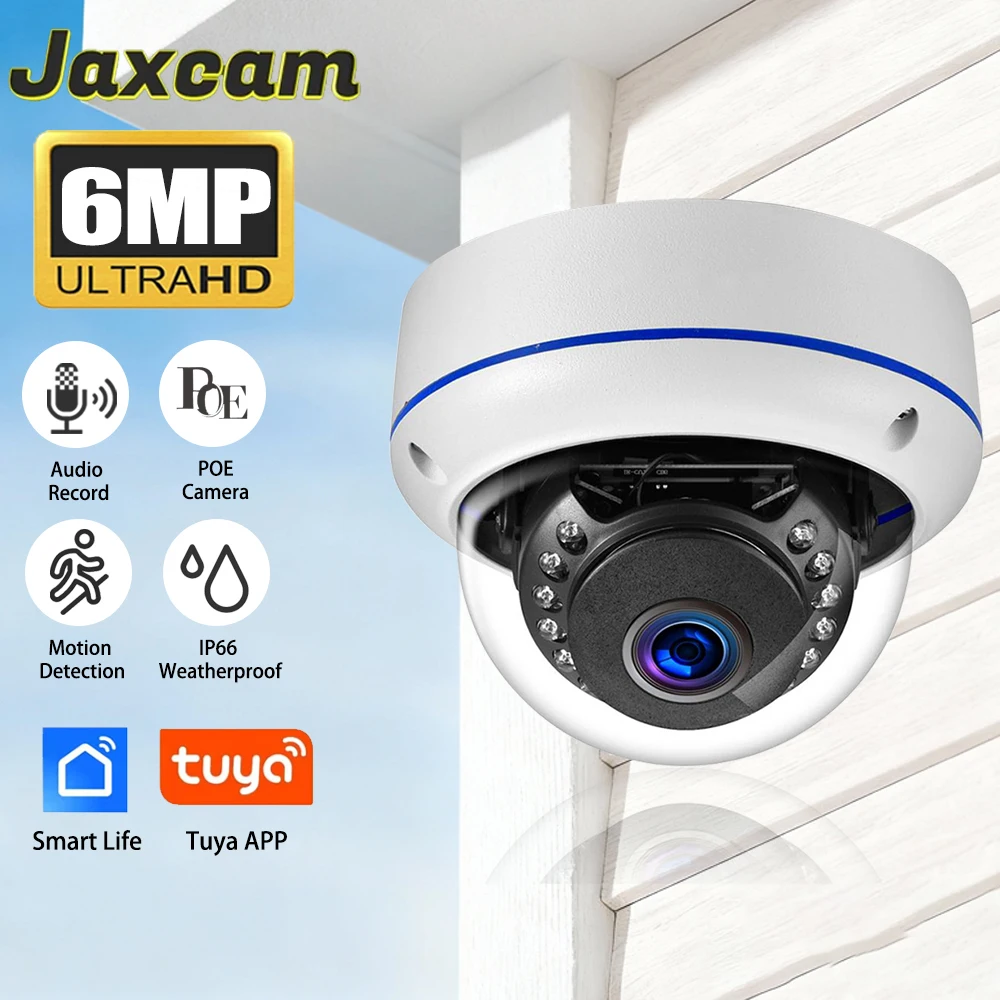 

H265+ 6MP Tuya Metal Dome POE IP Camera Audio Record CCTV Camera Vandalproof IP66 Outdoor Home Security Video Human Detection