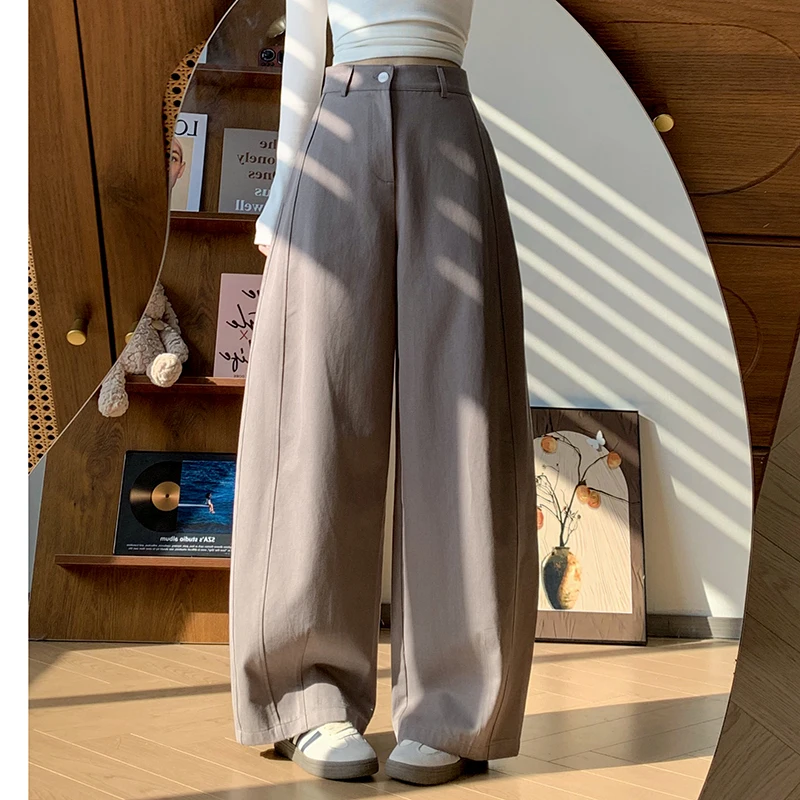 

Stylish Women's Casual High Waist Wide Leg Button Pants Korean Fashion Loose Pants with Pockets 2026 Summer New Trousers