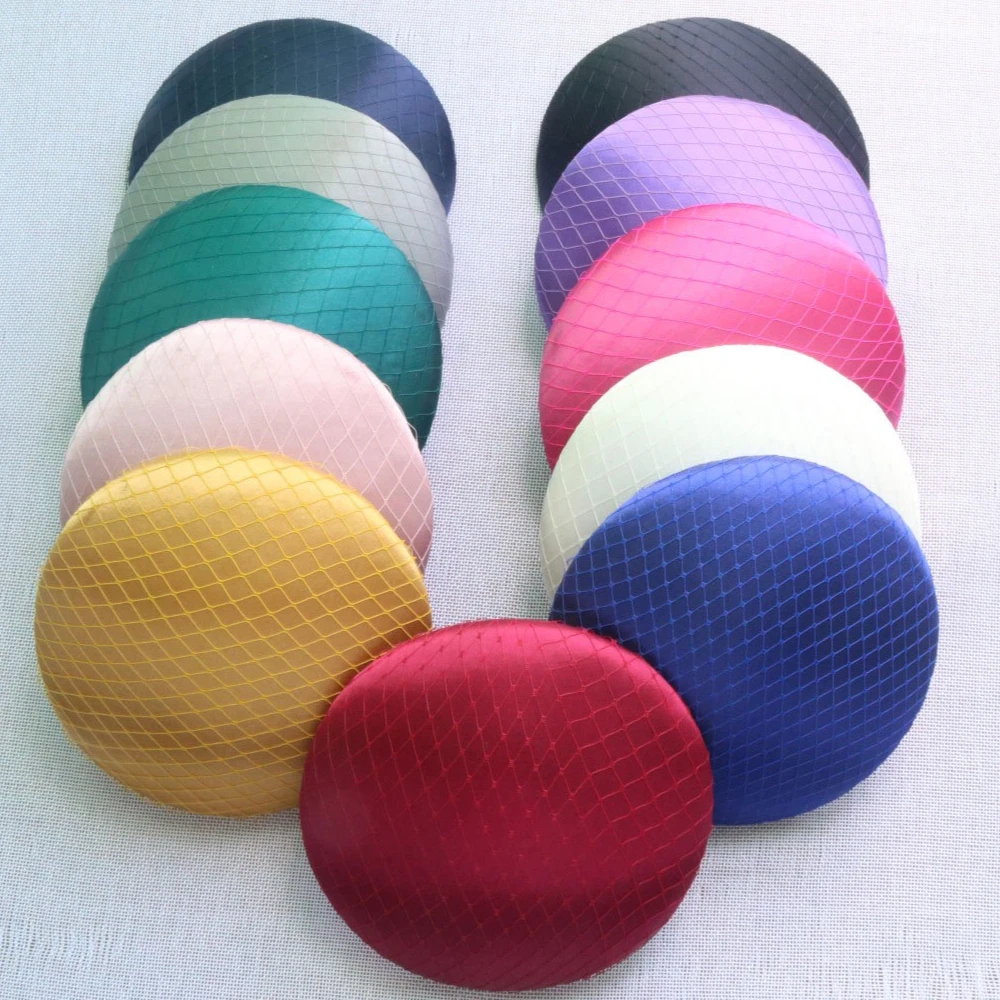

DIY Bride Fascinator Hat Wholesale Mixed Pink Purple Blue Grid Satin Mini Circular Hat Base Cocktail Party DIY Hat Accessories