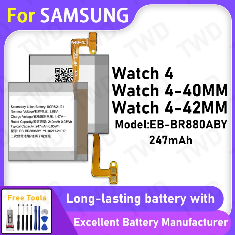 

247mAh New High Quanlity EB-BR880ABY Battery For Samsung Watch 4 40MM/Watch 4 42MM Batteries+Tools