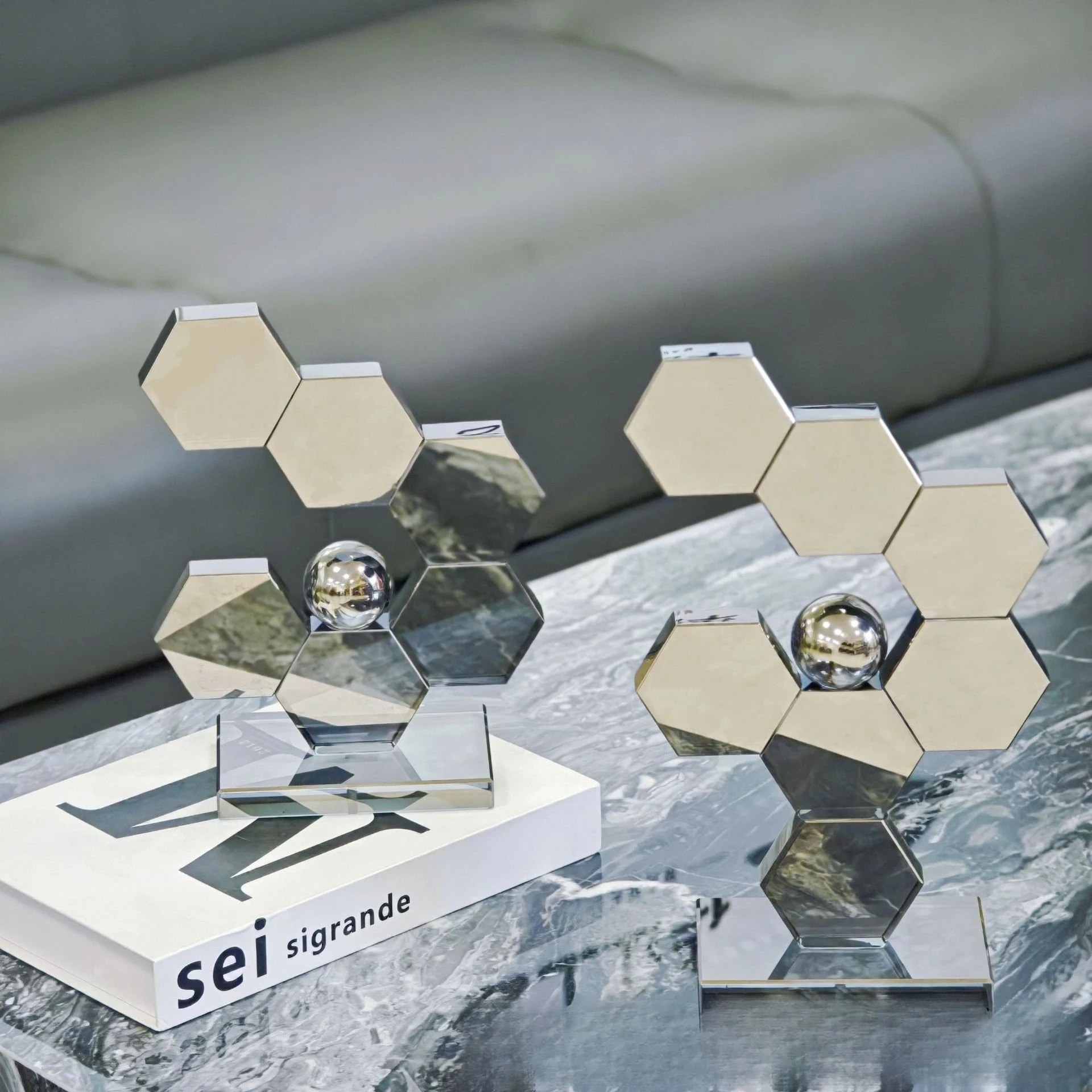 Modern light luxury geometric crystal ornament, home book file, living room study soft decoration