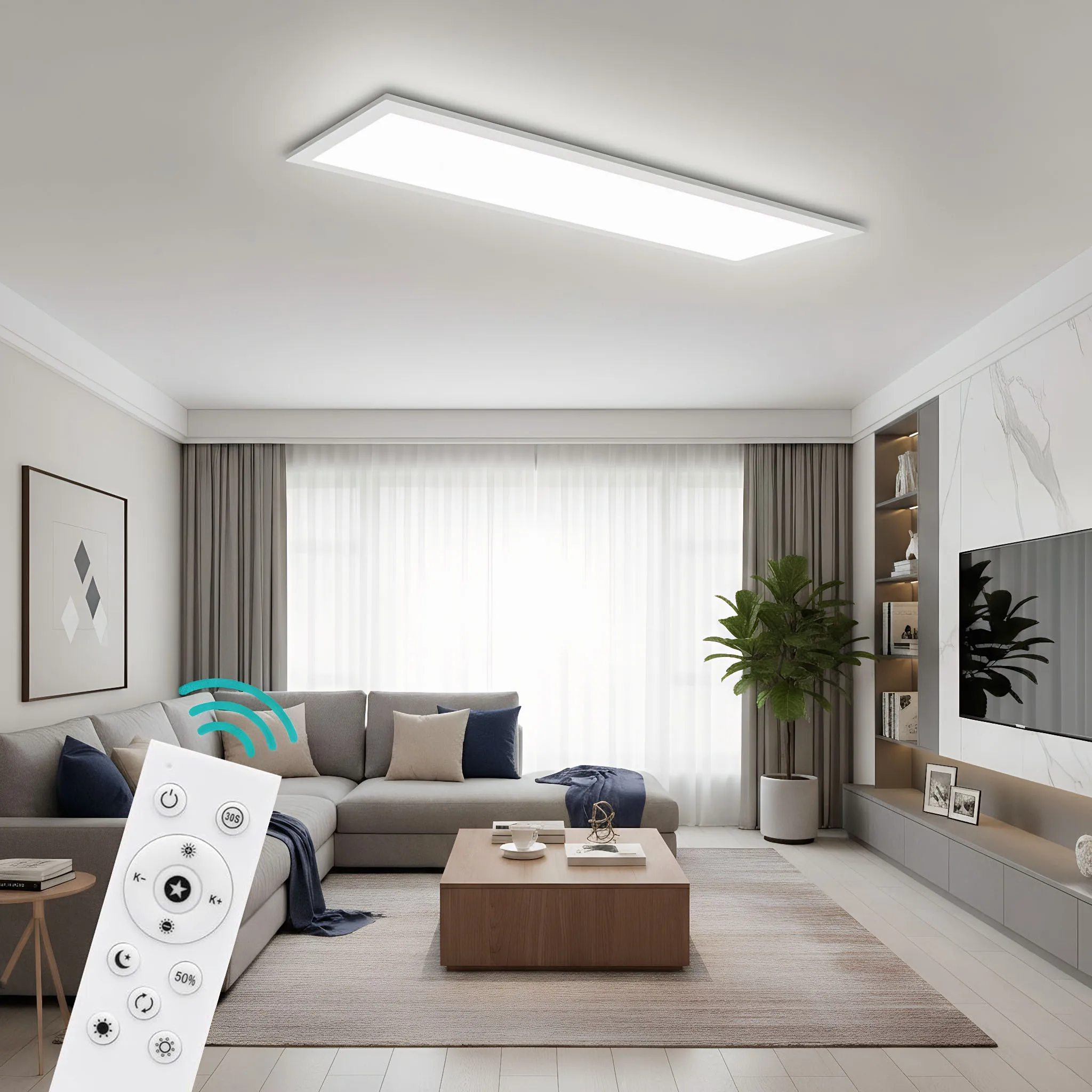 لوحة إضاءة سقف LED بيضاء 58 × 20 سم، 24 وات 3100 لومن، مصباح مسطح قابل للتعتيم 3000 كلفن - 6500 ك مع جهاز تحكم عن بعد، ضوء مستطيل حديث لغرفة المعيشة وغرفة النوم والمطبخ