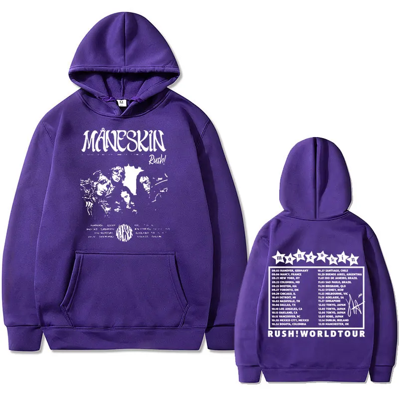 Italian Rock Band Maneskin Rush World Tour Music Album Hoodie Men Women Casual Loose Oversized Hood Sweatshirt Unisex Streetwear