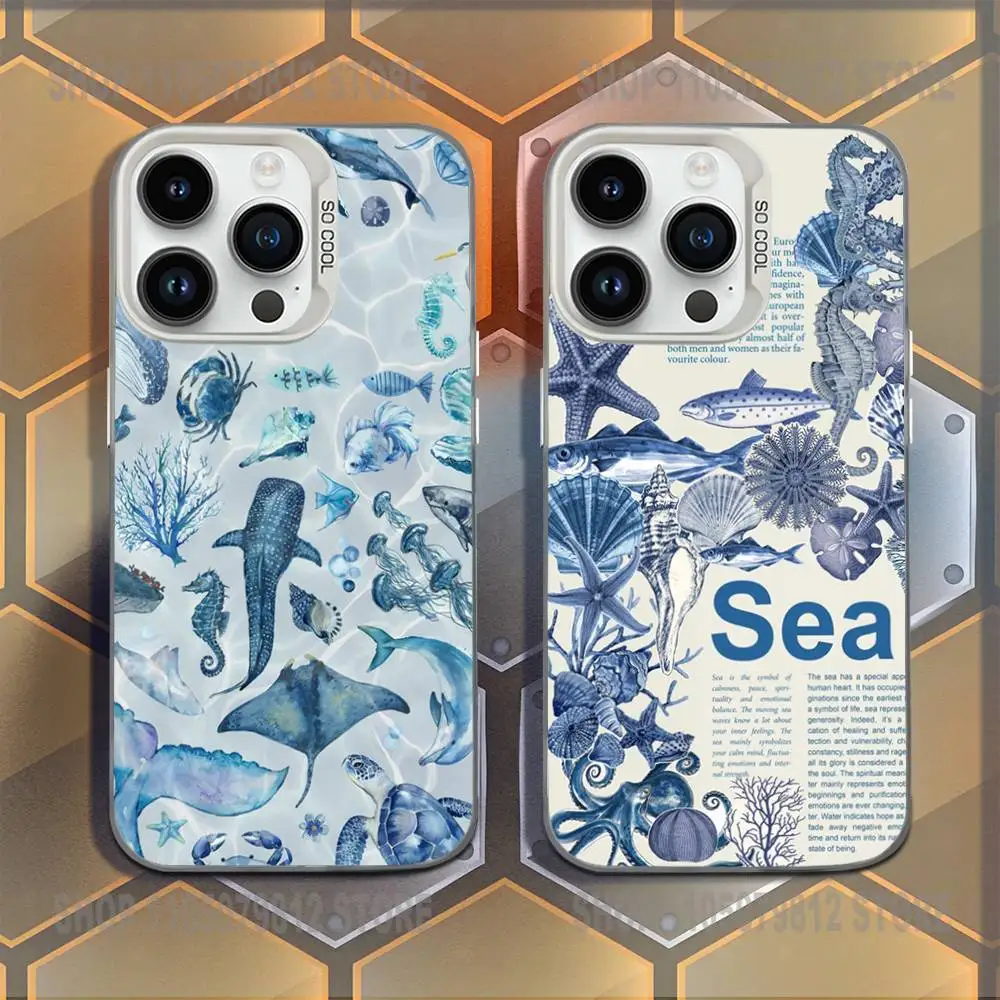 

Fish Shark Blue Sea Ocean Phone Case For iPhone 16,15,14,13,12,11,Mini,Pro,E,MAX White Candy Matte Shockproof Cover