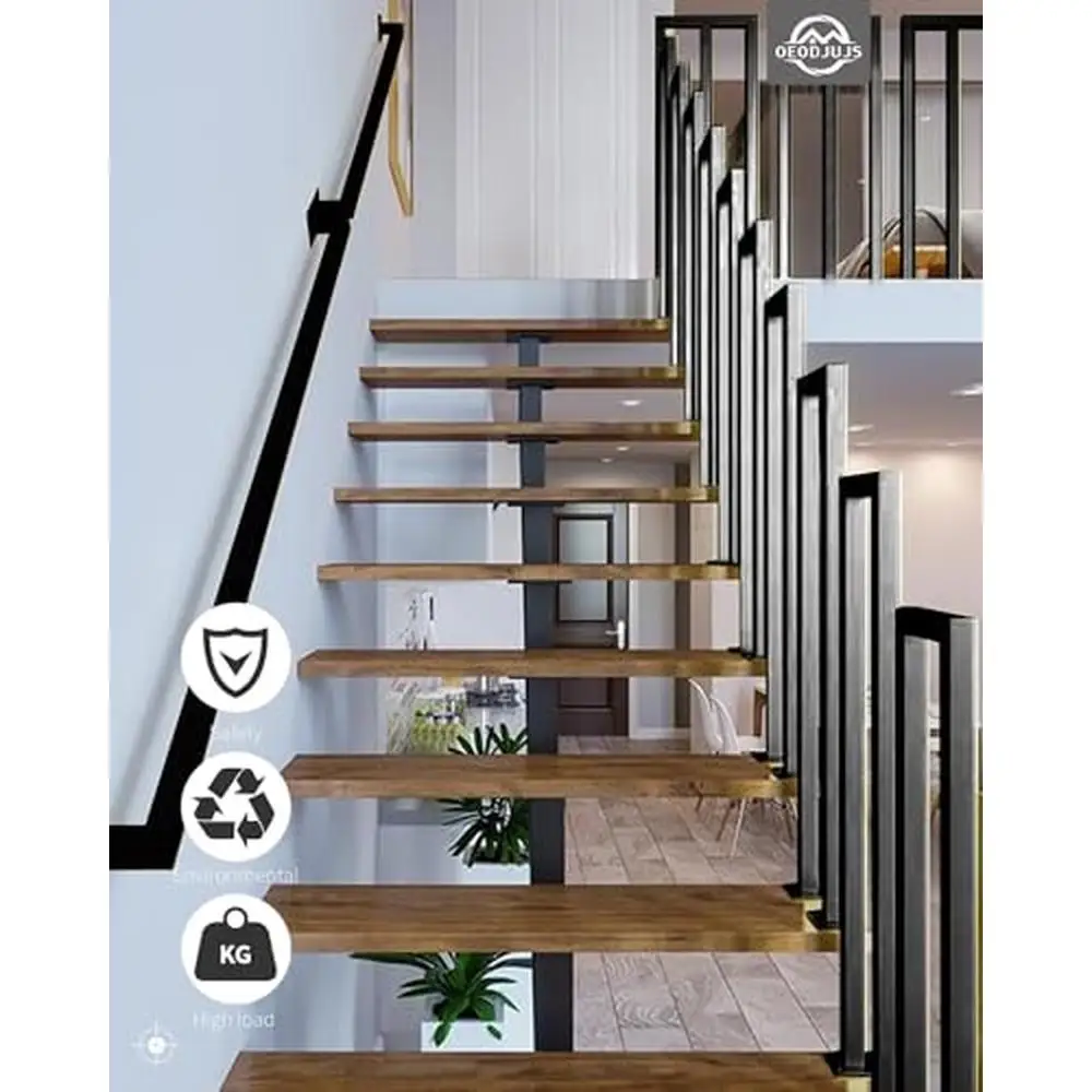 Black U Shaped Handrail Industrial Wrought Iron Non-Slip Stair Railing Modern Design Sturdy Stable Installation Kit Multiple