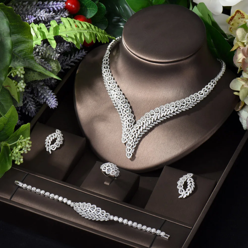 

HIBRIDE Full Micro CZ Pave Luxury African Jewelry Sets for Women Bridal Wedding Party Accessories Zircon Crystal Indian N-995