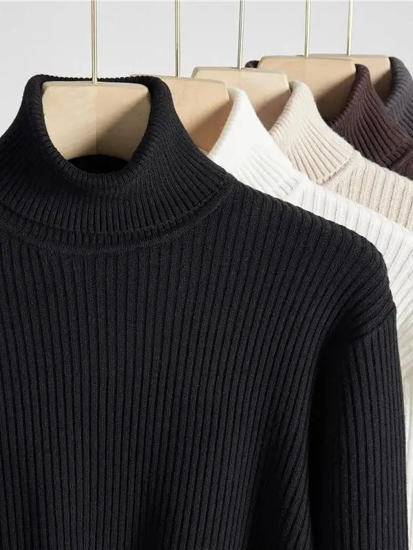 

Мужской весенний вязаный свитер с высоким воротником, не скатывающийся, повседневный, для ношения под одеждой, с длинным рукавом, в корейском стиле