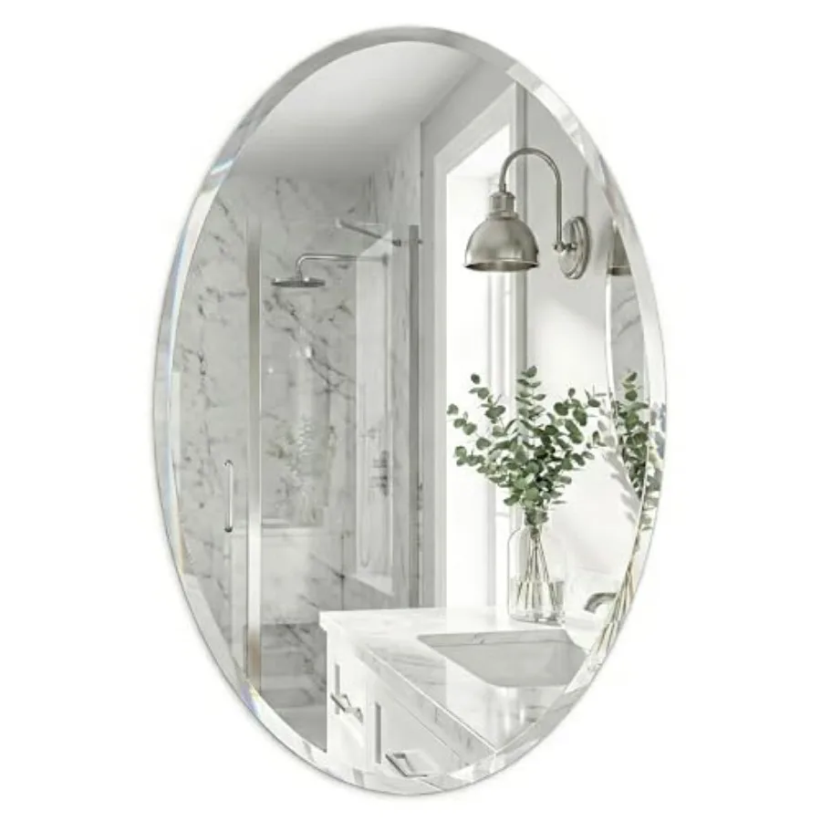 

20"x28" Frameless Oval Bathroom Mirror, Beveled Vanity Mirror with Solid Backing, Flush Mount Wall Mirror for Small Powder Room