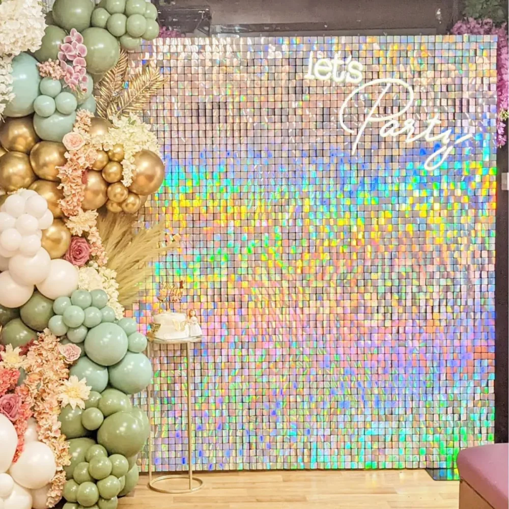 

12-120PCS Shimmer Wall Backdrop Sequin Birthday Backdrop Panels Photo Background Backdrop For Wedding Engagement Baby Shower Dec